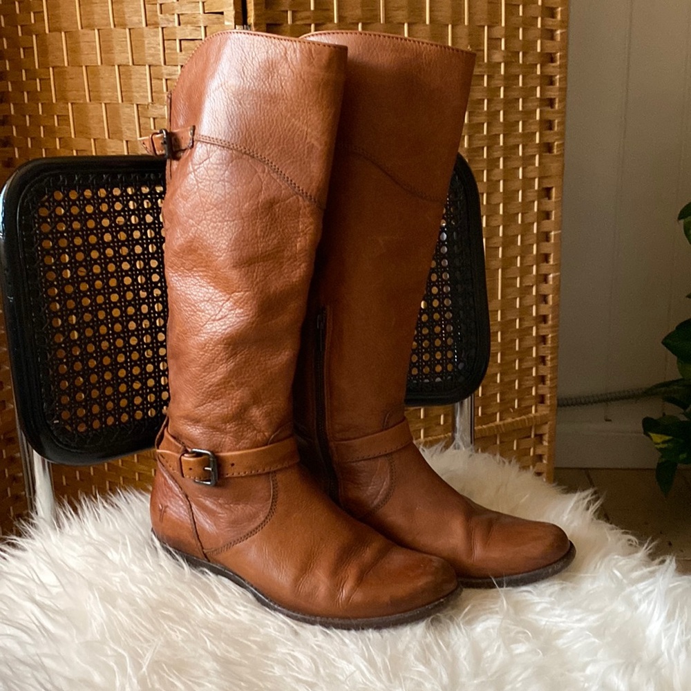 Cognac tall Frye boots- size 10B